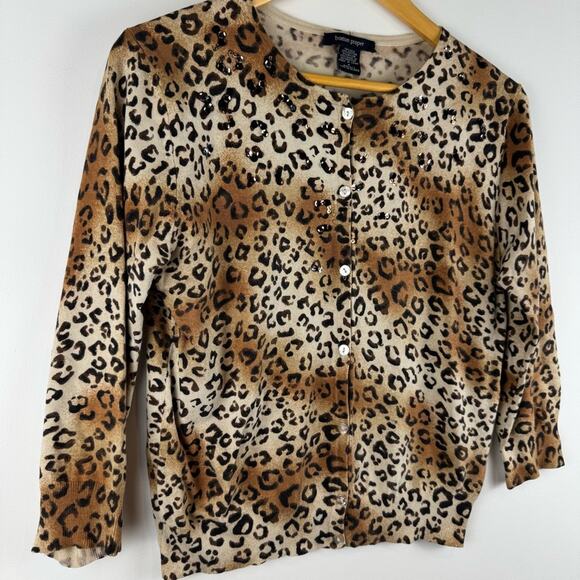 Boston Proper Silk Blend Sequin & Leopard Print Cardigan ~ Small - Picture 2 of 12